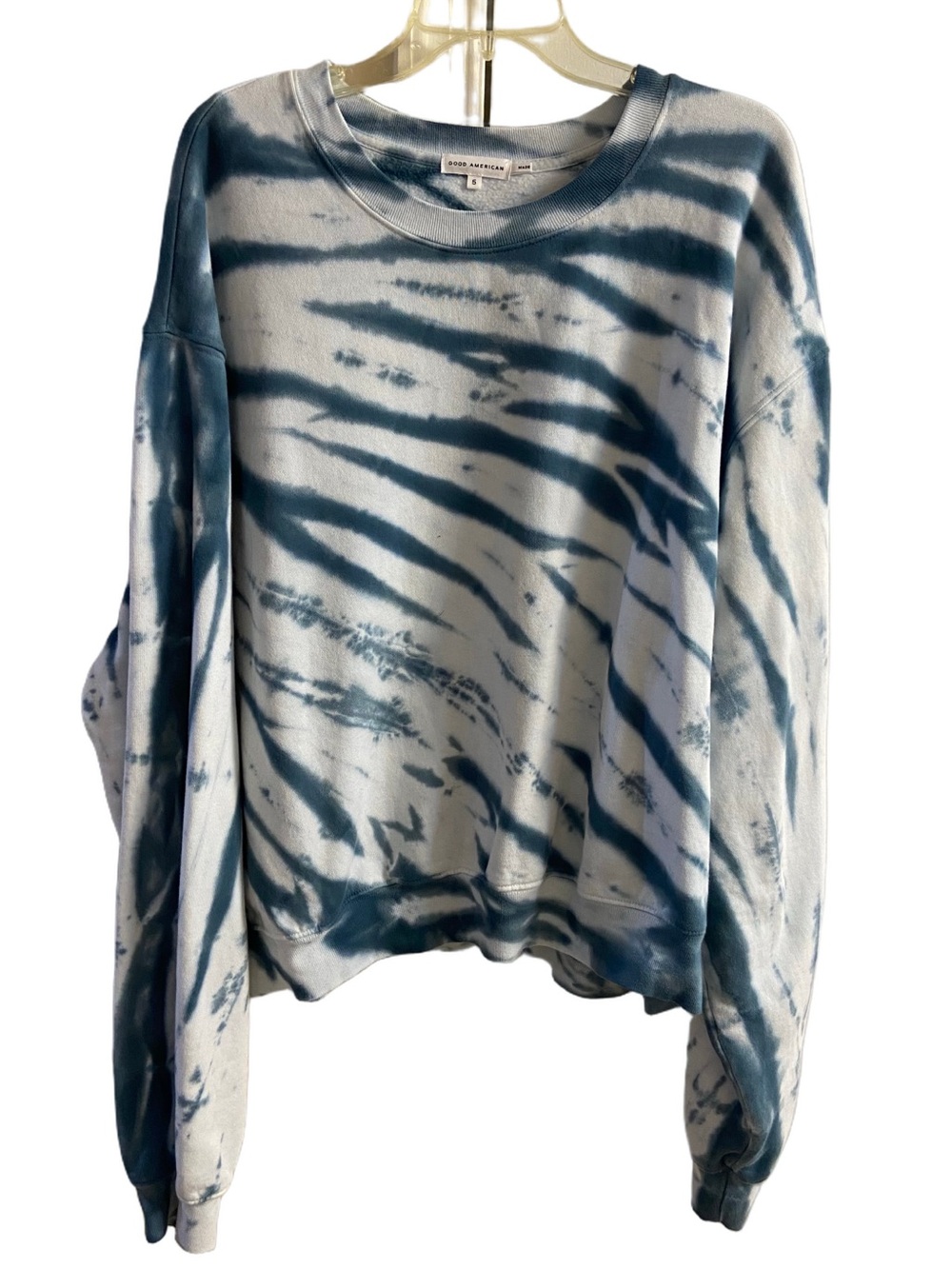 Good American White & Navy Tie-Dye Crewneck Pullover Cotton 2X